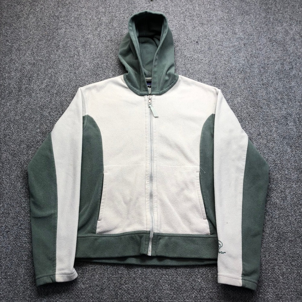 Patagonia Womens M Full Zip Fleece Hoodie Colorblock Sage Green Made in USA